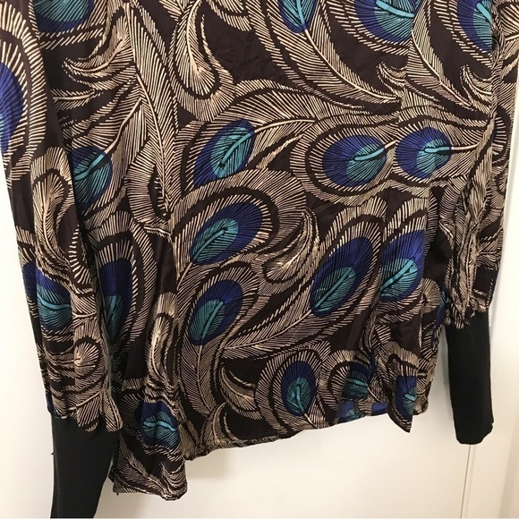 Etcetera silk spandex peacock print turtle neck long sleeve top - Picture 10 of 14